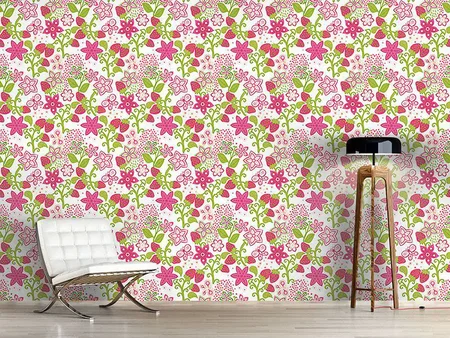 Wall Mural Pattern Wallpaper Strawberry Paradise