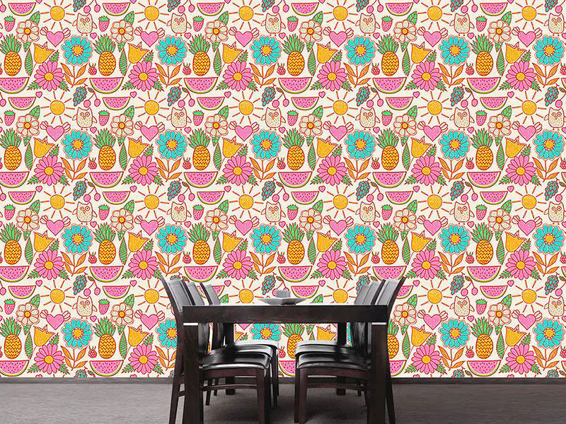Wall Mural Pattern Wallpaper Owls On Vacation