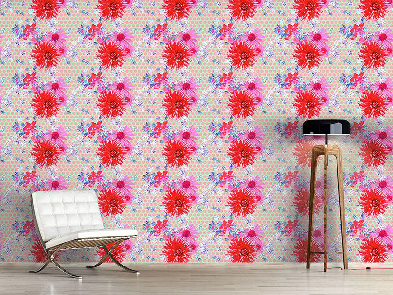 Wall Mural Pattern Wallpaper Scattered Flower On Dots