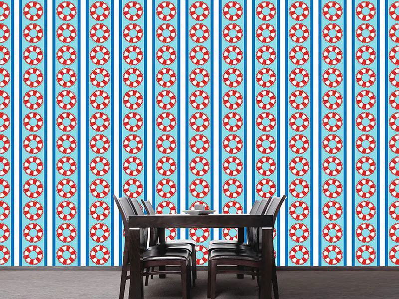 Wall Mural Pattern Wallpaper Rescue Rings On Stripes