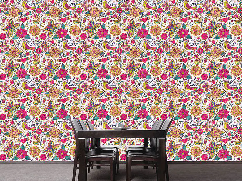 Wall Mural Pattern Wallpaper Fauna And Flora Are In Love