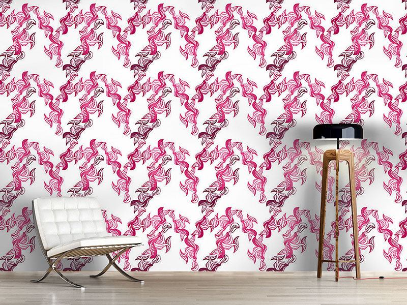 Wall Mural Pattern Wallpaper Pink Leaves