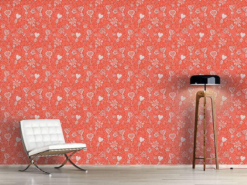 Wall Mural Pattern Wallpaper Heart Flower Fantasy