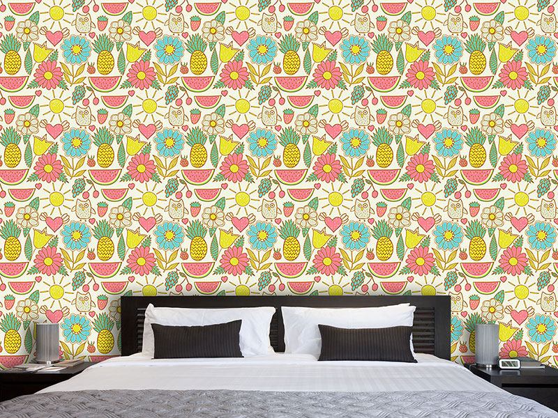 Wall Mural Pattern Wallpaper Owls On Holiday