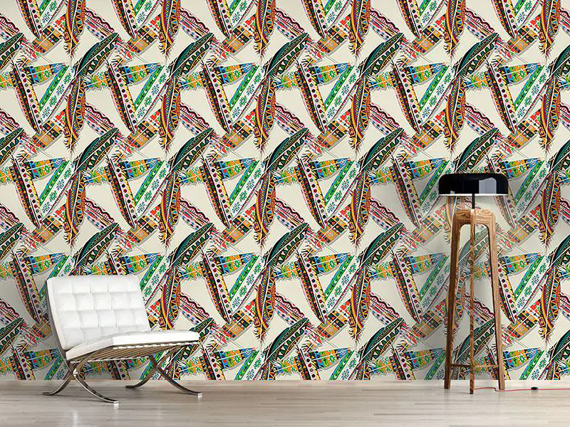 Wall Mural Pattern Wallpaper Ethno Feathers