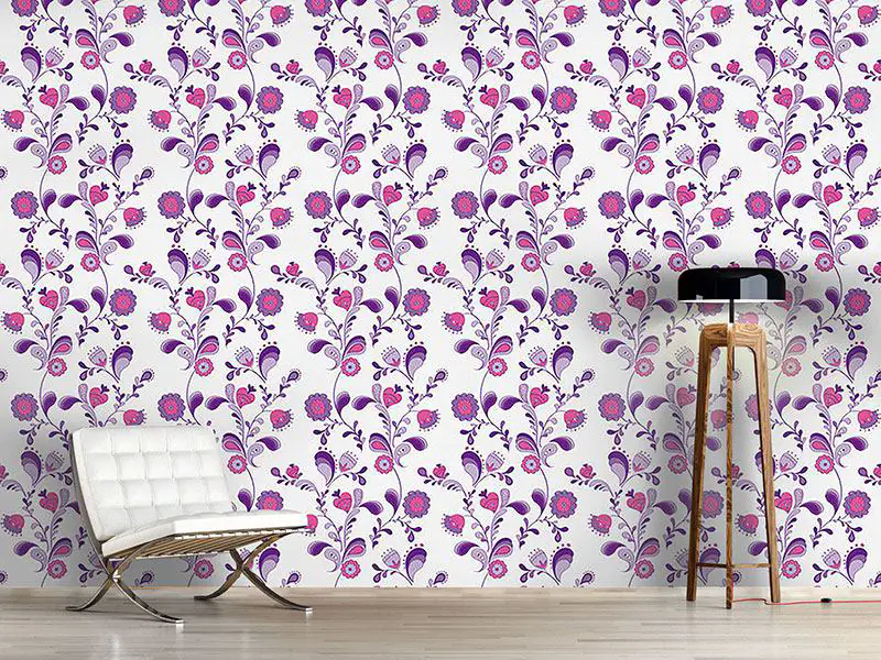 Wall Mural Pattern Wallpaper Flowers From The Seventies