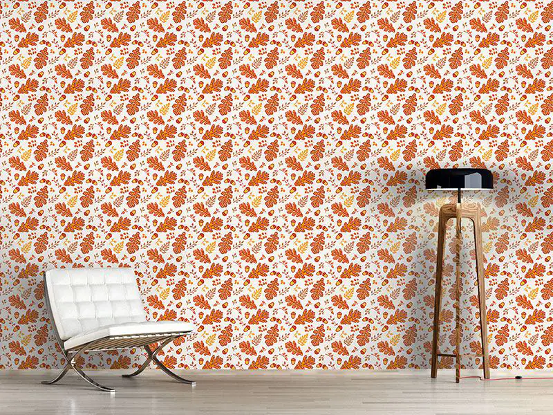 Wall Mural Pattern Wallpaper Acorn And Leaf In Cesky Herslak