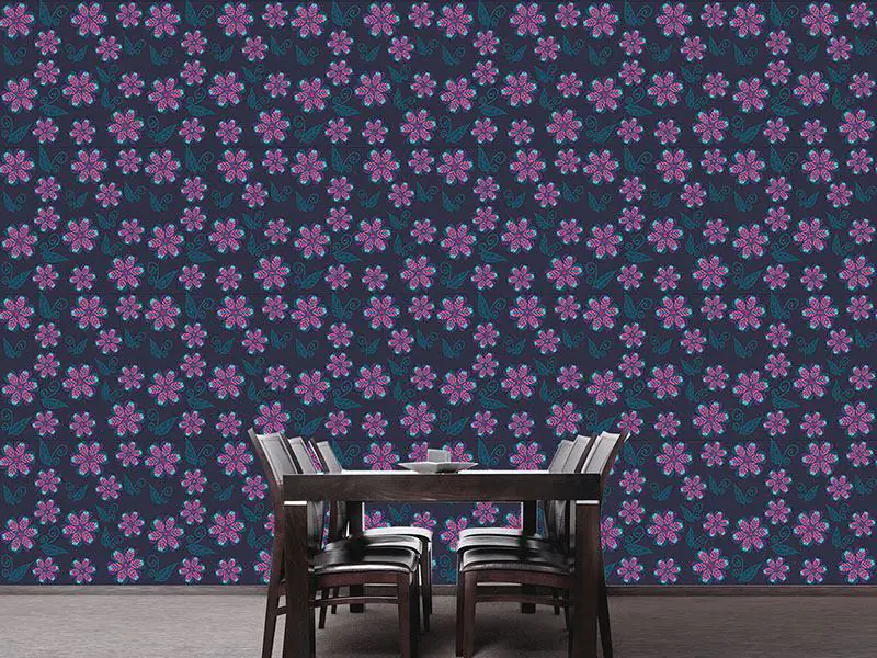 Wall Mural Pattern Wallpaper Melancholic Winter Flowers
