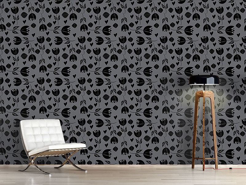 Wall Mural Pattern Wallpaper Tulip With Heart