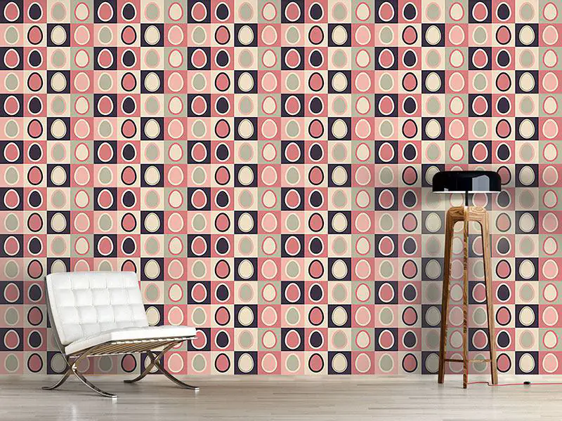 Wall Mural Pattern Wallpaper Retro Eggs To The Square