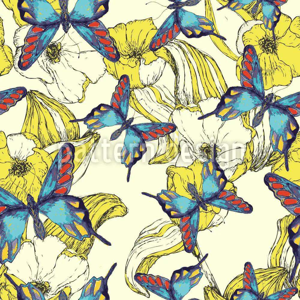 Papier peint design Ocean Of Flowers And Butterflies