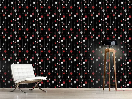 Wall Mural Pattern Wallpaper Christmas Tree Balls Black