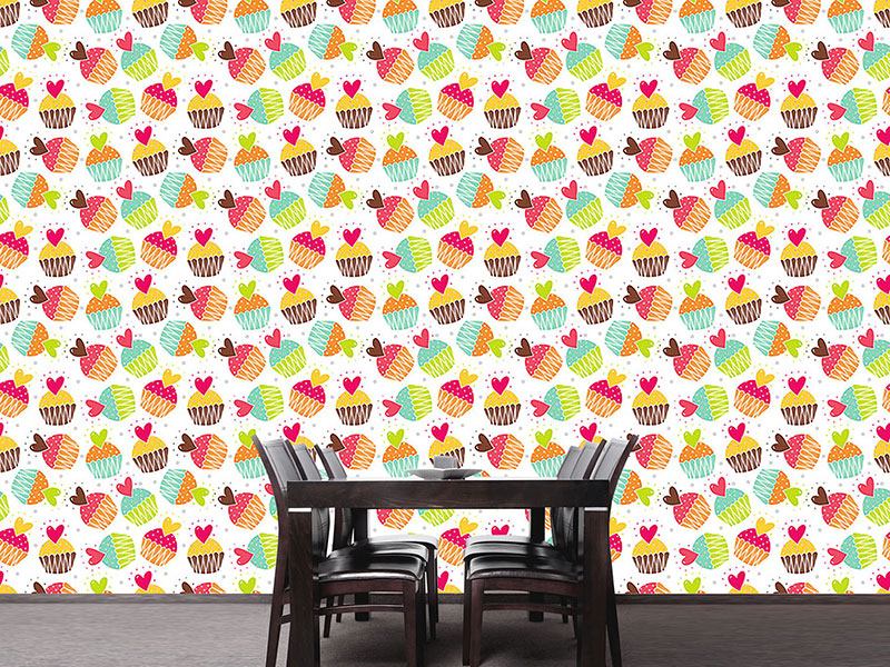 Wall Mural Pattern Wallpaper Muffins With Heart