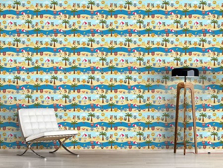 Wall Mural Pattern Wallpaper Owls By The Sea