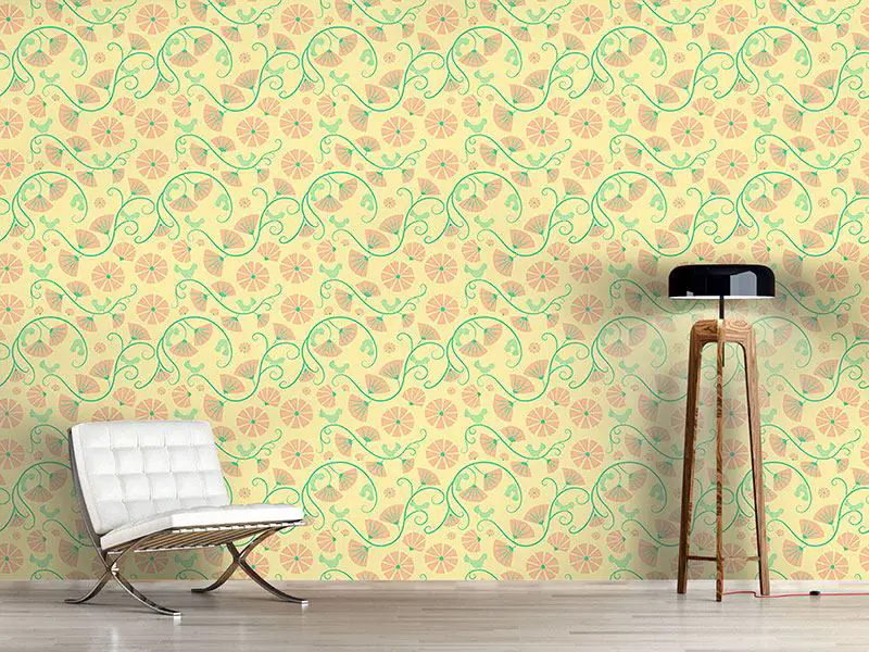 Wall Mural Pattern Wallpaper Birds And Fan Flowers