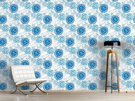 Wall Mural Pattern Wallpaper Om Blue and White