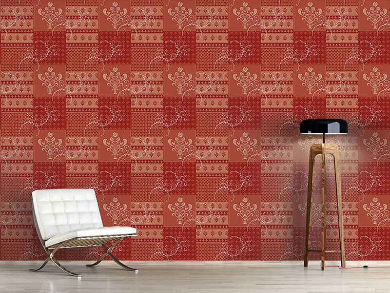 Wall Mural Pattern Wallpaper Symphony Floral Red