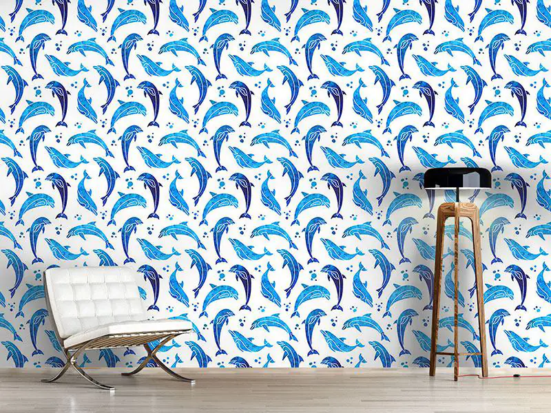 Wall Mural Pattern Wallpaper Dolphins In Water Color