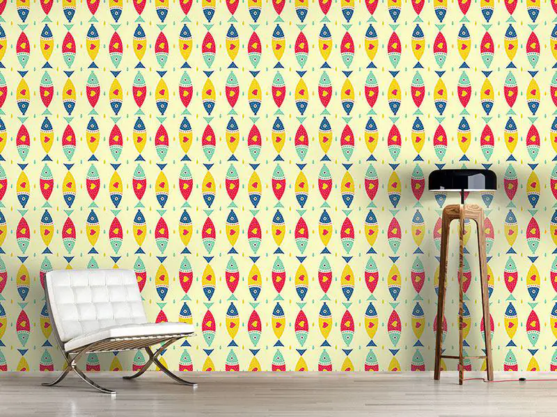 Wall Mural Pattern Wallpaper Fish With Heart