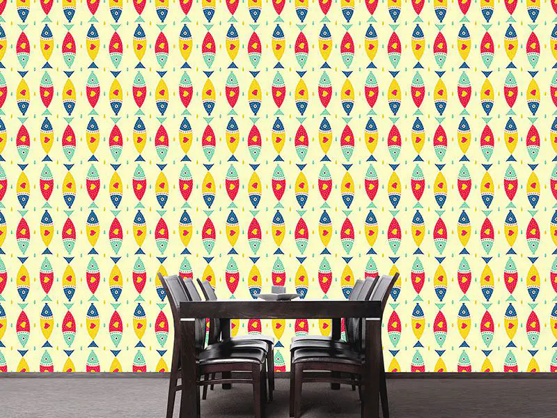 Wall Mural Pattern Wallpaper Fish With Heart