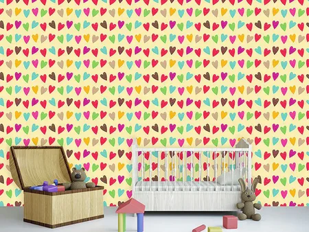 Wall Mural Pattern Wallpaper Crocheted Hearts