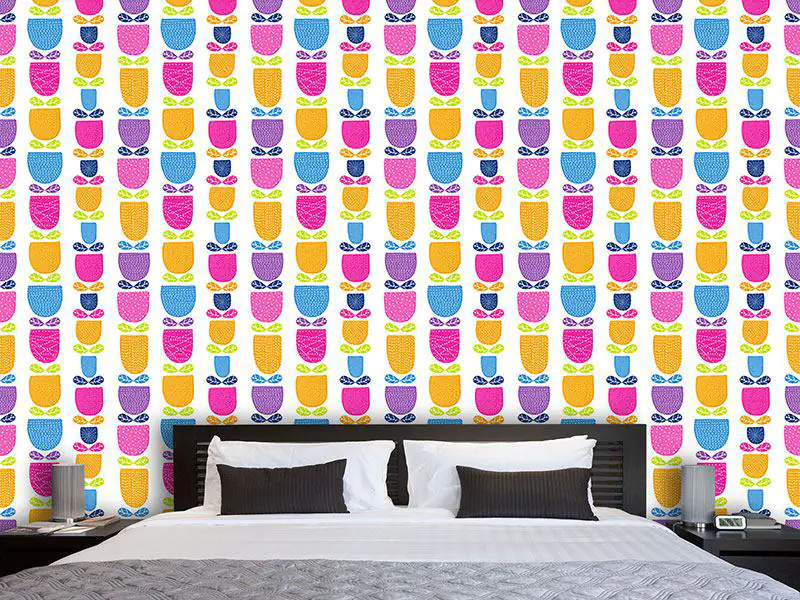 Wall Mural Pattern Wallpaper Stitched Tulips