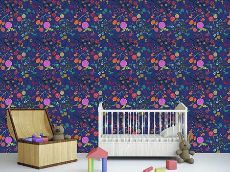 Wall Mural Pattern Wallpaper Olives And Flowers