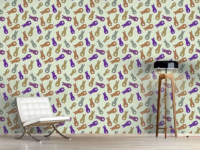 Wall Mural Pattern Wallpaper Bouncing Bunnies Purple