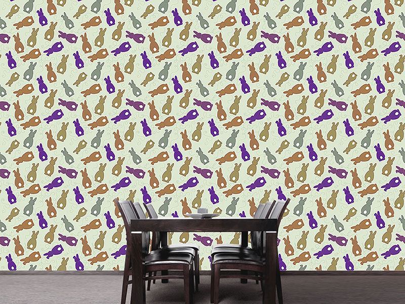 Wall Mural Pattern Wallpaper Bouncing Bunnies Purple