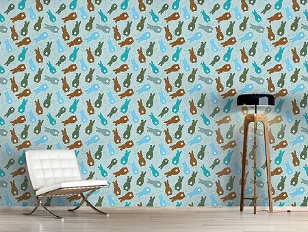 Wall Mural Pattern Wallpaper Bouncing Bunnies Blue