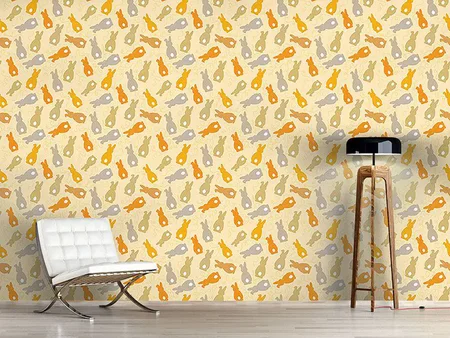Wall Mural Pattern Wallpaper Bouncing Bunnies Yellow