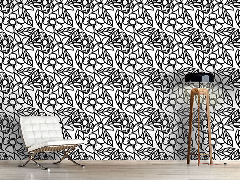 Wall Mural Pattern Wallpaper Flower Doodles Black And White