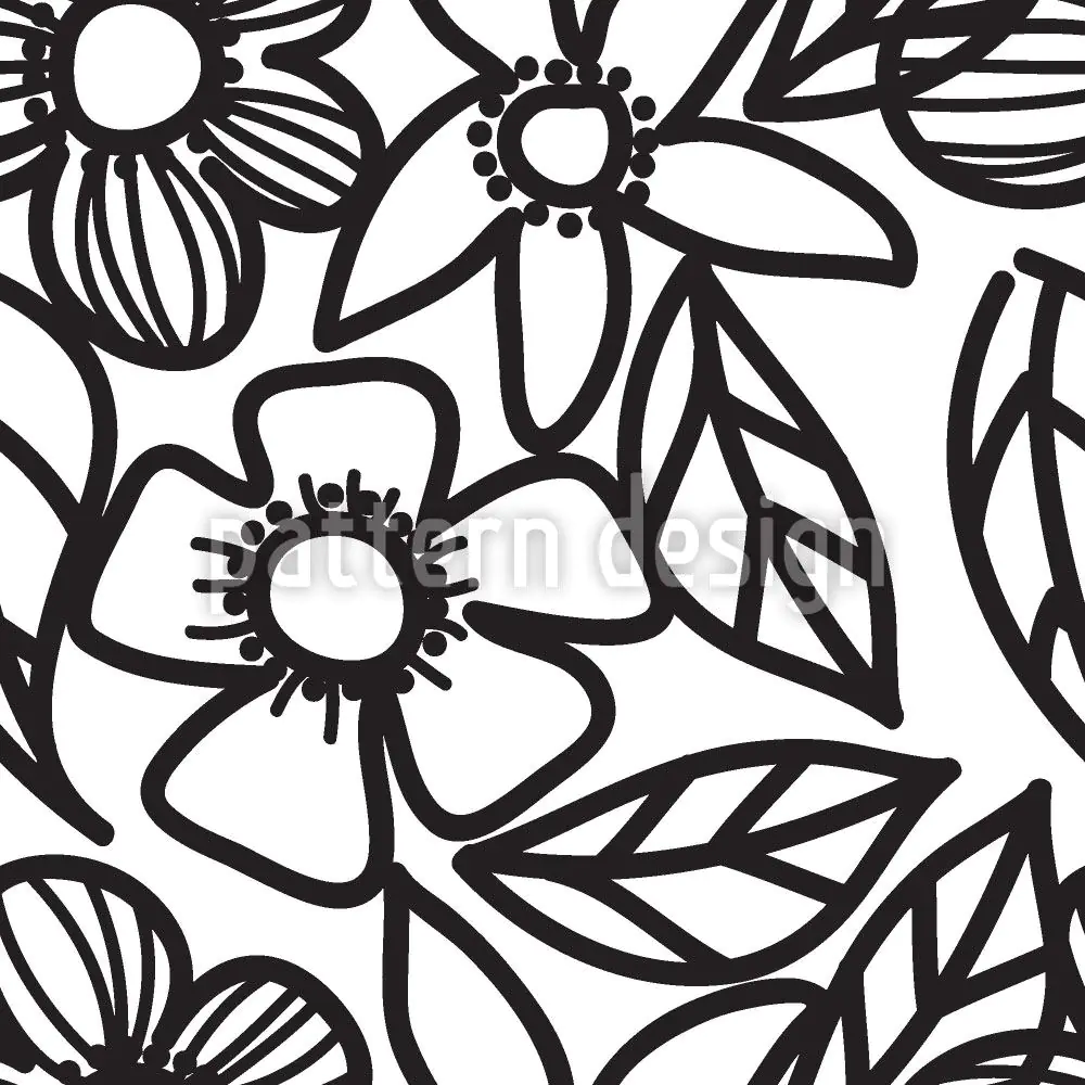 Papier peint design Flower Doodles Black And White
