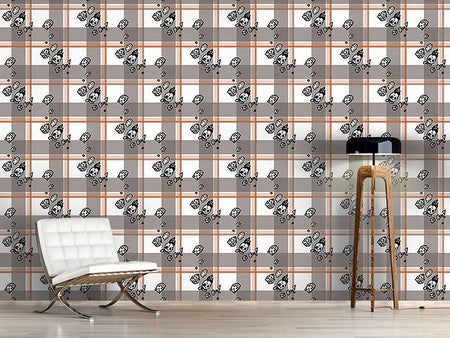 Wall Mural Pattern Wallpaper Checked Pattern With Skulls