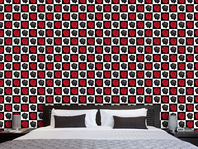 Wall Mural Pattern Wallpaper Chess Board With Roses