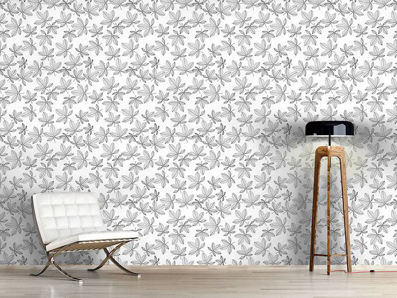 Wall Mural Pattern Wallpaper Chestnut Leaves Black and White