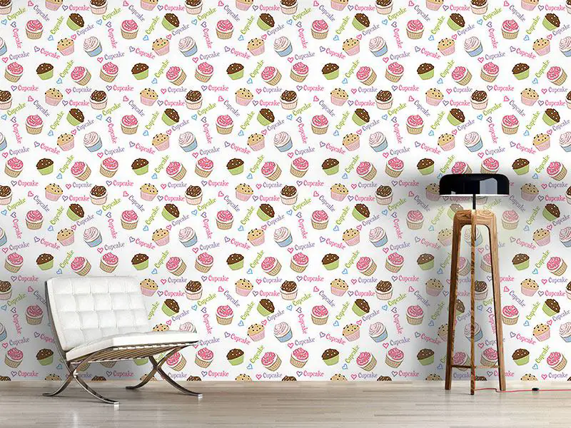 Wall Mural Pattern Wallpaper I Love Cupcakes