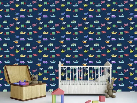 Wall Mural Pattern Wallpaper Planes And Cars