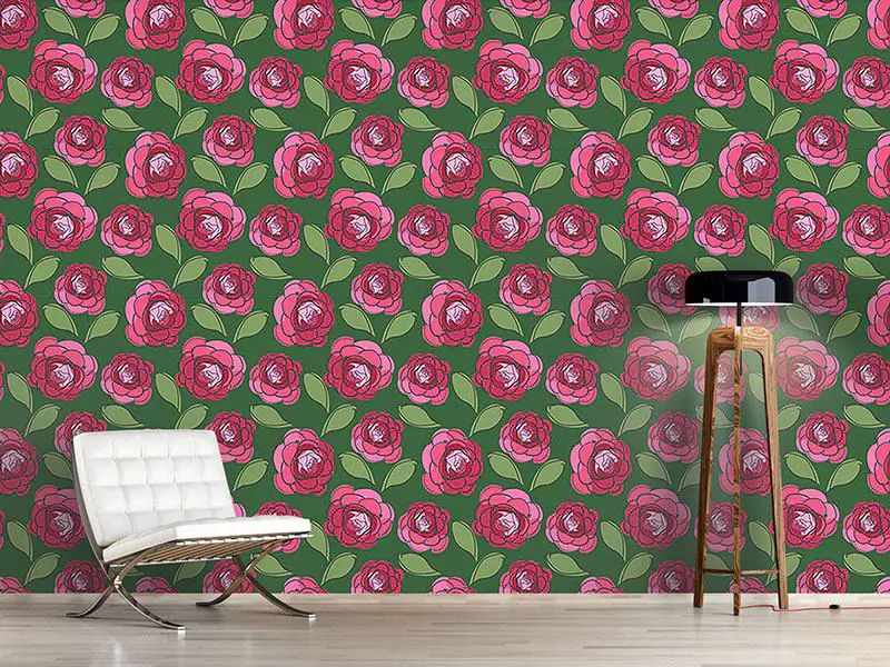 Wall Mural Pattern Wallpaper Camellia Blossoms