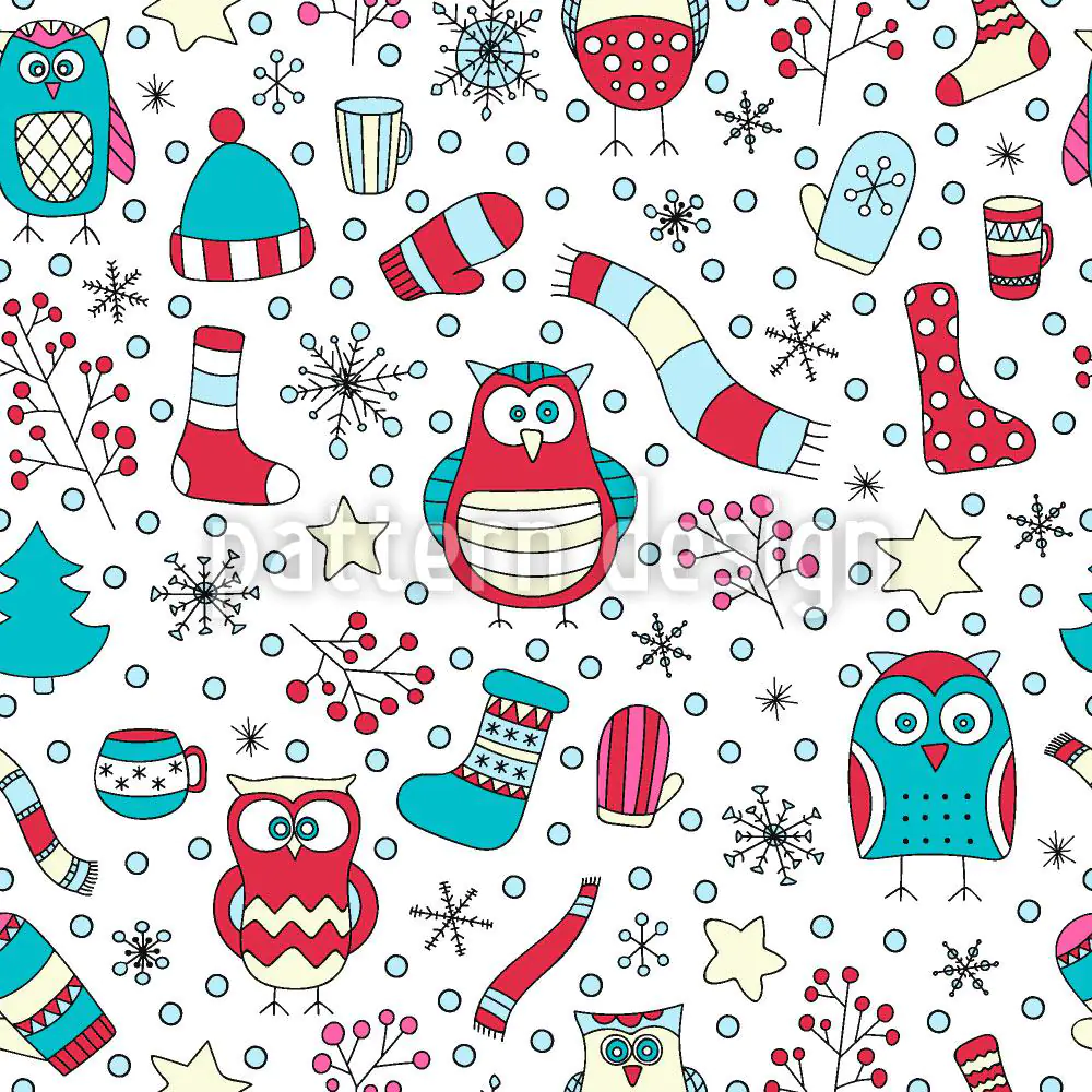 Wall Mural Pattern Wallpaper Winter Fun With Owls
