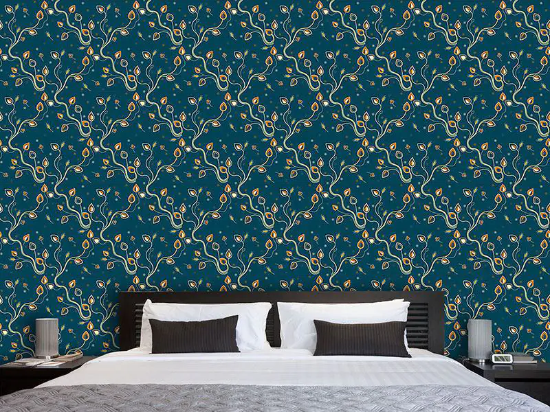 Wall Mural Pattern Wallpaper Ethno Branches Teal