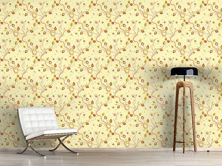Wall Mural Pattern Wallpaper Ethno Branches Yellow