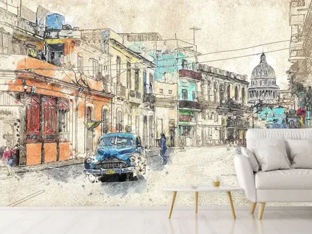 Fototapet Painting vintage Cuba