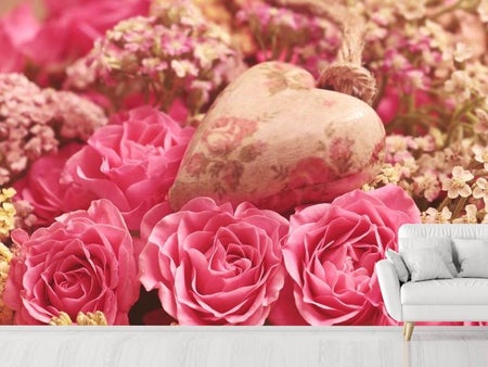 Wall Mural Photo Wallpaper Romantic roses with heart
