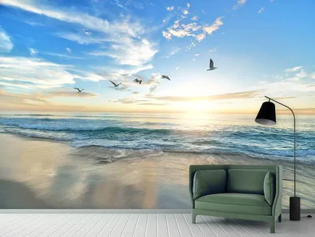 Wall Mural Photo Wallpaper The seagulls and the sea at sunrise