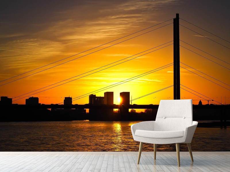 Papier peint photo Skyline Dusseldorf au coucher du soleil