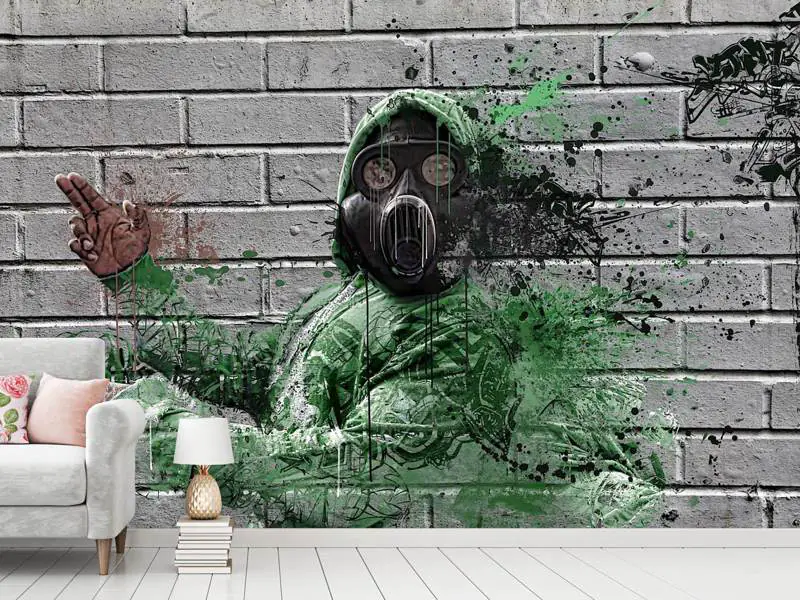 verkoudheid Reisbureau Ondenkbaar Fotobehang Graffiti gas mask | Nu online bestellen