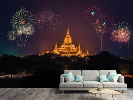 Wall Mural Photo Wallpaper Fireworks at the temple