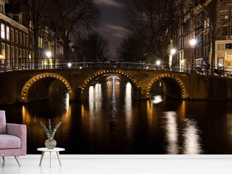 Papier peint photo La nuit à Amsterdam