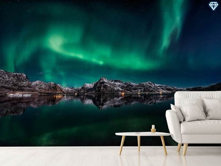 Valokuvatapetti Lofoten Aurora Reflection